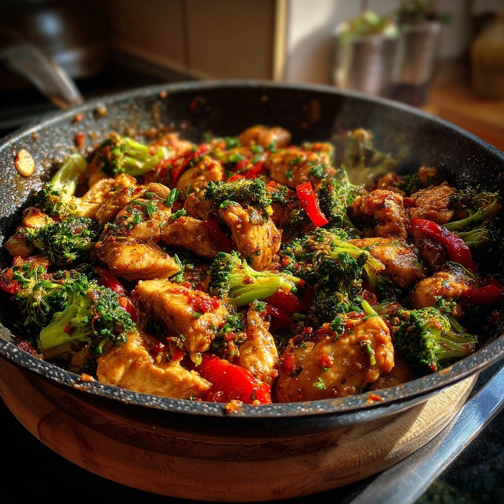 Kalorienarme Hähnchenpfanne Mit Brokkoli Und Paprika