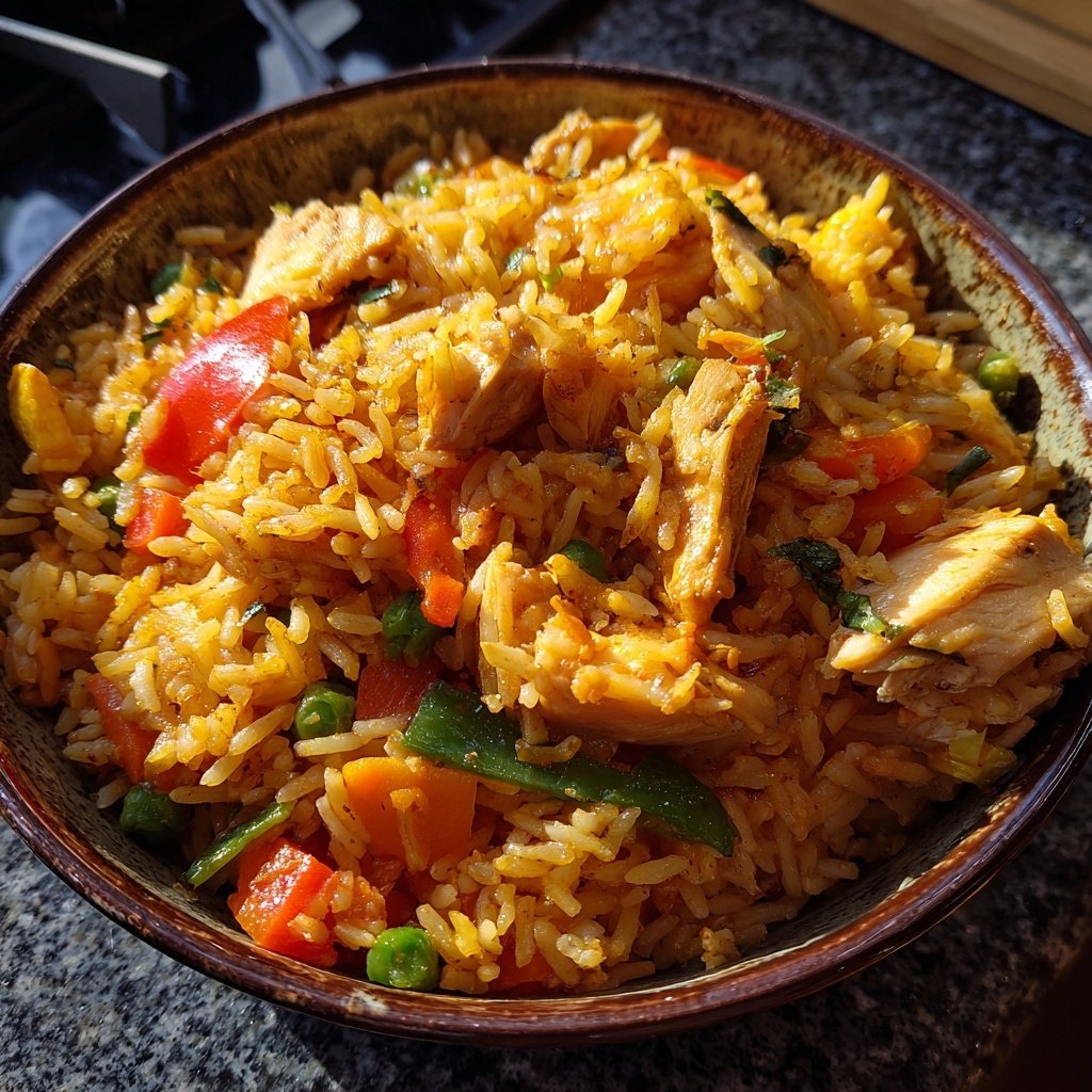 Hähnchen Reis Pfanne Mediterran