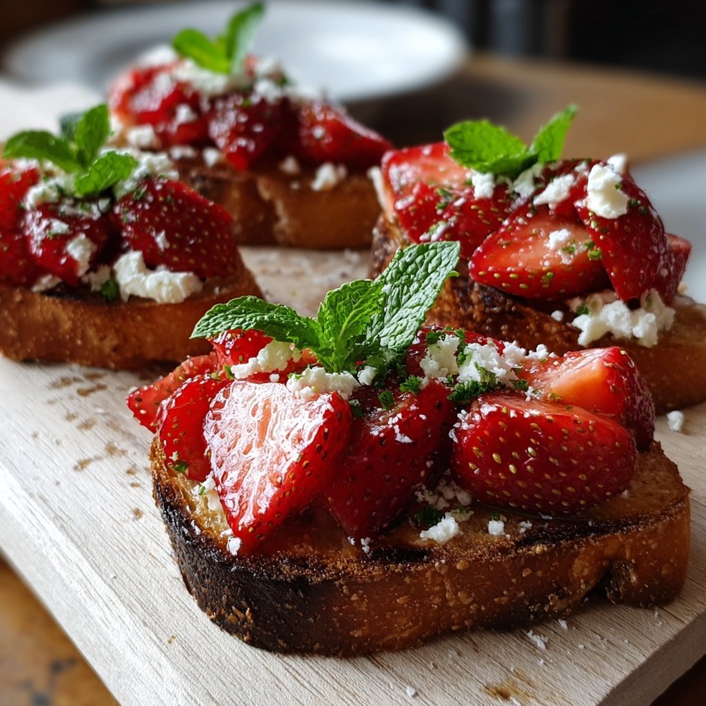 Herzförmige Bruschetta mit Erdbeeren
