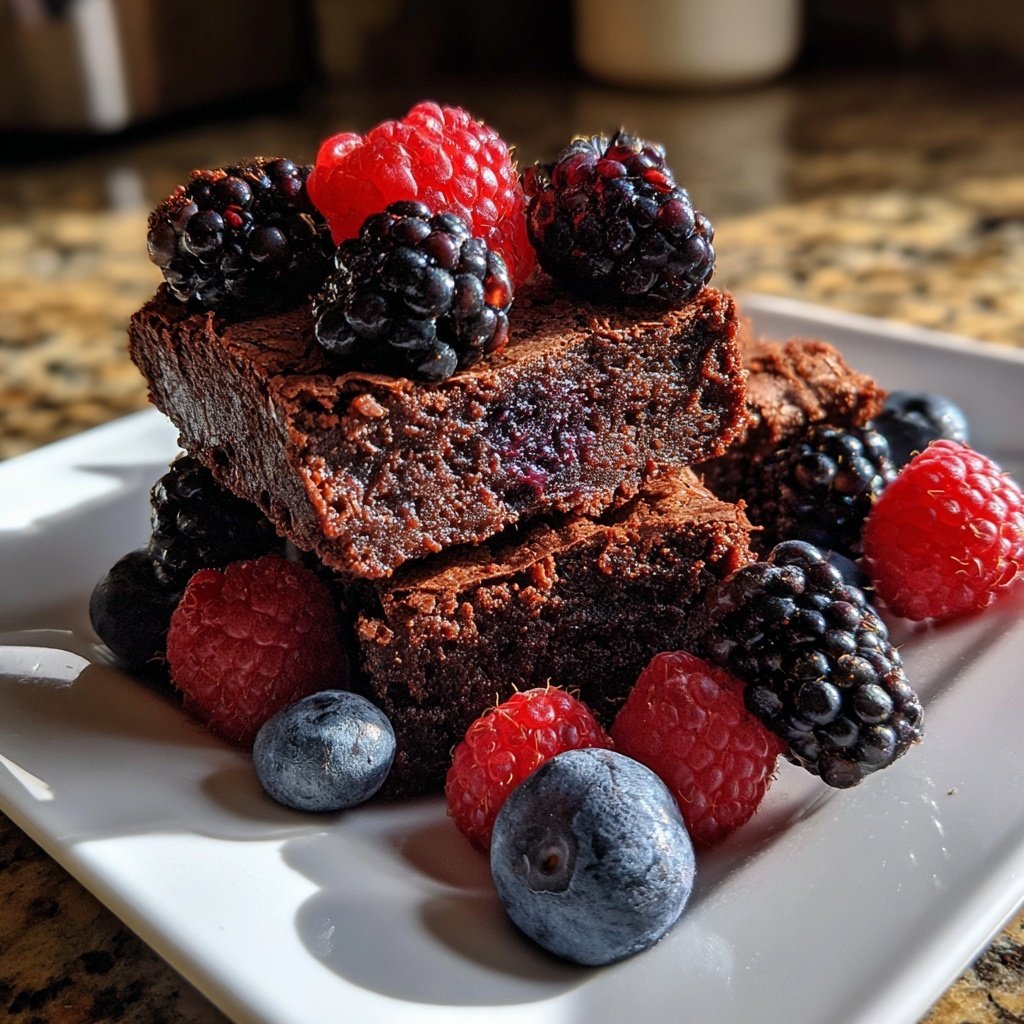 Herzförmiger Brownie mit Beeren